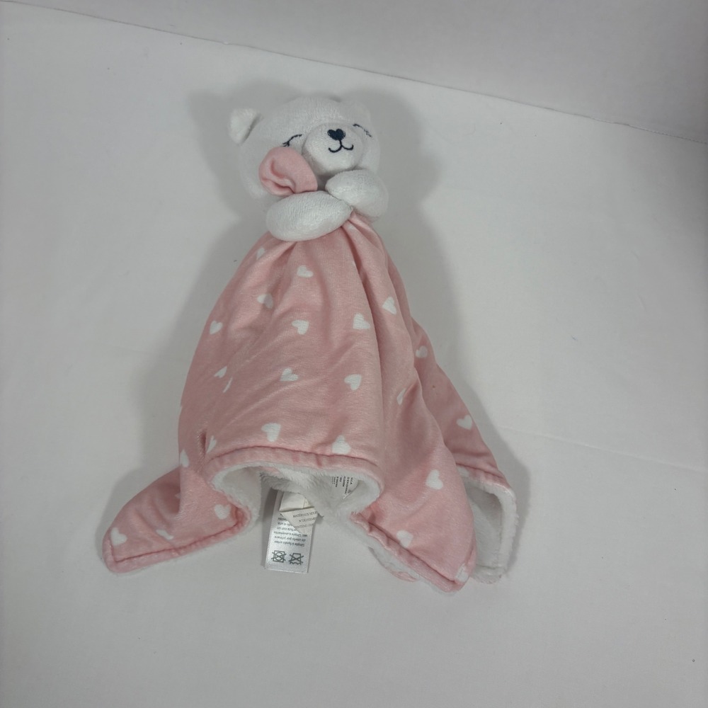 Carters Just One You Pink Heart Bear Security Blanket Lovey White Plush Fleece